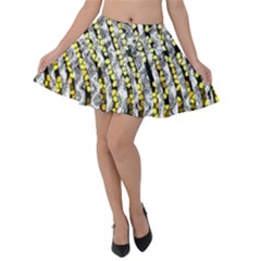 Bright Gold Black And White Waves Created By Flipstylez Designs Velvet Skater Skirt by flipstylezfashionsLLC