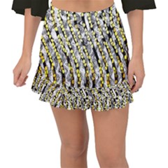 Bright Gold Black And White Waves Created By Flipstylez Designs Fishtail Mini Chiffon Skirt by flipstylezfashionsLLC