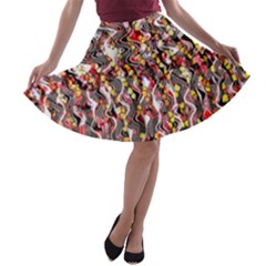 Pink And Gold Black And White Waves Created In Many Layers By Flipstylez Designs A-line Skater Skirt by flipstylezfashionsLLC