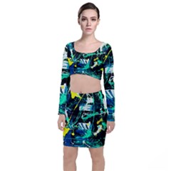 Brain Reflections 3 Long Sleeve Crop Top & Bodycon Skirt Set