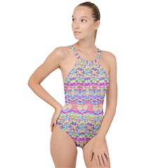 Beautiful Bright Tropical Watercolors Created By Flipstylez Designs High Neck One Piece Swimsuit