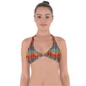 Stretched exotic blue green red and orange design created by flipstylez designs Halter Neck Bikini Top View1