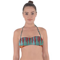 Stretched Exotic Blue Green Red And Orange Design Created By Flipstylez Designs Halter Bandeau Bikini Top by flipstylezfashionsLLC