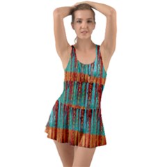 Stretched Exotic Blue Green Red And Orange Design Created By Flipstylez Designs Ruffle Top Dress Swimsuit by flipstylezfashionsLLC