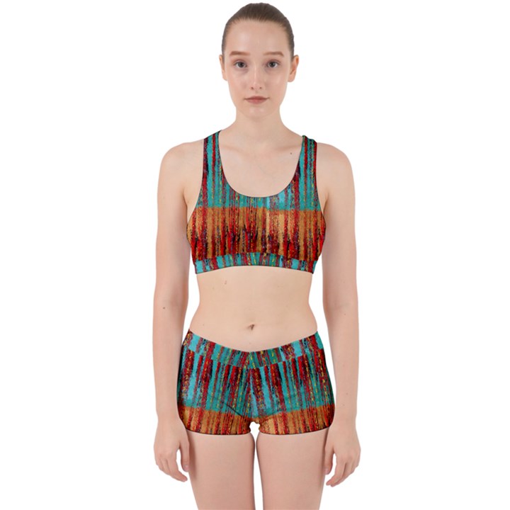 Stretched exotic blue green red and orange design created by flipstylez designs Work It Out Gym Set