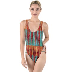 Stretched Exotic Blue Green Red And Orange Design Created By Flipstylez Designs High Leg Strappy Swimsuit by flipstylezfashionsLLC