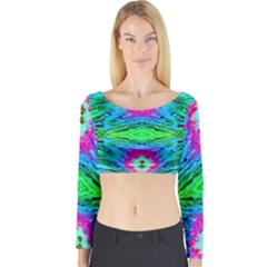 The Tropical Watercolor Peacock Feather Created By Flipstylez Designs  Long Sleeve Crop Top by flipstylezfashionsLLC