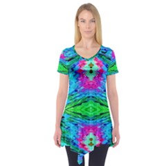 The Tropical Watercolor Peacock Feather Created By Flipstylez Designs  Short Sleeve Tunic  by flipstylezfashionsLLC