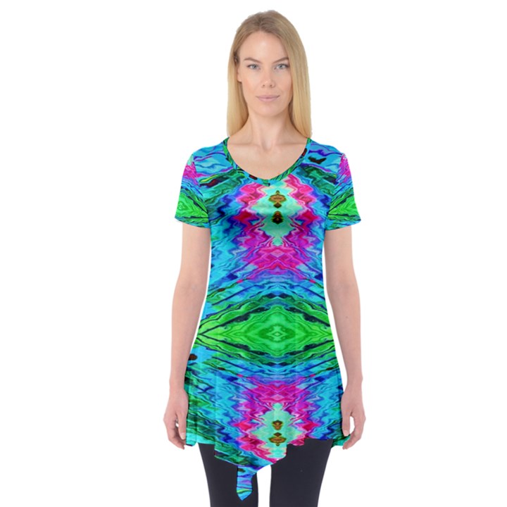 The tropical watercolor Peacock feather created by FlipStylez Designs  Short Sleeve Tunic 