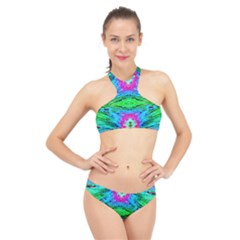 The Tropical Watercolor Peacock Feather Created By Flipstylez Designs  High Neck Bikini Set by flipstylezfashionsLLC