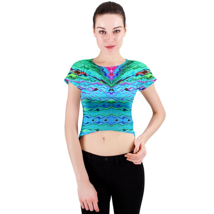 new look tropical design by flipstylez designs  Crew Neck Crop Top