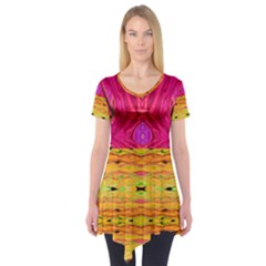 Pink Native Tropics Created By Flipstylez Designs Short Sleeve Tunic  by flipstylezfashionsLLC