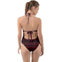 Burgundy design with black zig zag pattern created by FlipStylez Designs Halter Cut-Out One Piece Swimsuit View2