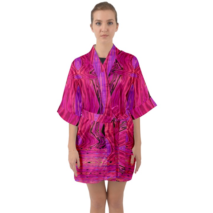 Pink and purple and peacock created by FlipStylez Designs  Quarter Sleeve Kimono Robe