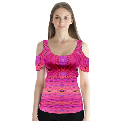 Pink And Purple And Peacock Design By Flipstylez Designs  Butterfly Sleeve Cutout Tee  by flipstylezfashionsLLC