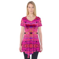 Pink And Purple And Beautiful Peacock Design Created By Flipstylez Designs Short Sleeve Tunic  by flipstylezfashionsLLC