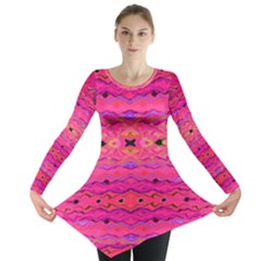 Pink And Purple And Beautiful Peacock Design Created By Flipstylez Designs Long Sleeve Tunic  by flipstylezfashionsLLC