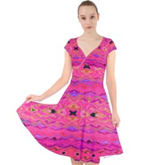 Pink And Purple And Beautiful Peacock Design Created By Flipstylez Designs Cap Sleeve Front Wrap Midi Dress