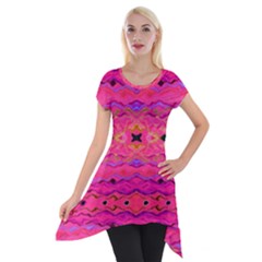 Pink And Purple And Beautiful Peacock Design Created By Flipstylez Designs Short Sleeve Side Drop Tunic by flipstylezfashionsLLC