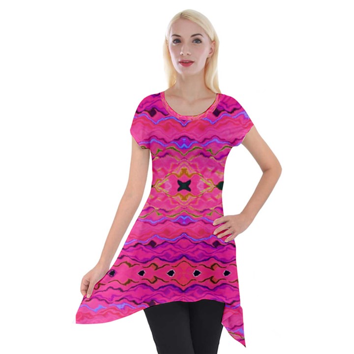 Pink and purple and beautiful peacock design created by FlipStylez Designs Short Sleeve Side Drop Tunic