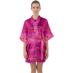 Pink And Purple And Beautiful Peacock Design Created By Flipstylez Designs Quarter Sleeve Kimono Robe