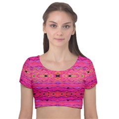 Pink And Purple And Beautiful Peacock Design Created By Flipstylez Designs Velvet Short Sleeve Crop Top  by flipstylezfashionsLLC