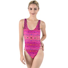 Pink And Purple And Beautiful Peacock Design Created By Flipstylez Designs High Leg Strappy Swimsuit by flipstylezfashionsLLC