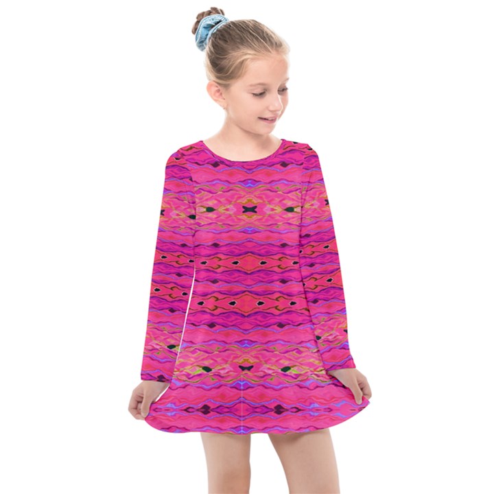 Pink and purple and peacock created by FlipStylez Designs Kids  Long Sleeve Dress