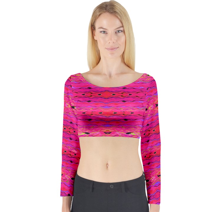 Pink and purple and peacock created by FlipStylez Designs Long Sleeve Crop Top