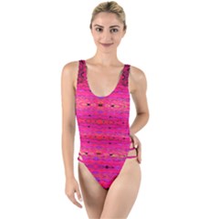 Pink And Purple And Peacock Created By Flipstylez Designs High Leg Strappy Swimsuit