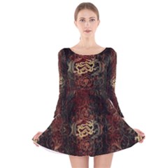 A Golden Dragon Burgundy Design Created By Flipstylez Designs Long Sleeve Velvet Skater Dress by flipstylezfashionsLLC