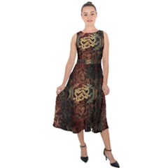 A Golden Dragon Burgundy Design Created By Flipstylez Designs Midi Tie-back Chiffon Dress by flipstylezfashionsLLC