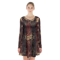 A Golden Dragon Burgundy Design Created By Flipstylez Designs Long Sleeve Velvet V-neck Dress