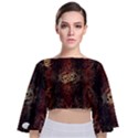 A golden dragon burgundy design created by FlipStylez Designs Tie Back Butterfly Sleeve Chiffon Top View1