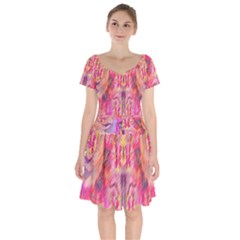 Pink And Purple Beautiful Golden And Purple Butterflies Created By Flipstylez Designs Short Sleeve Bardot Dress