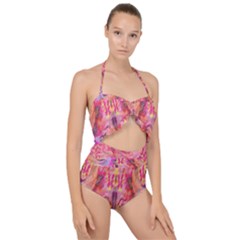 Pink And Purple Beautiful Golden And Purple Butterflies Created By Flipstylez Designs Scallop Top Cut Out Swimsuit by flipstylezfashionsLLC