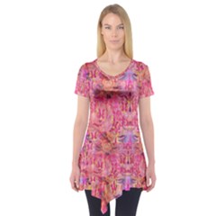 Pink Purple Beautiful Golden Butterfly Created By Flipstylez Designs Short Sleeve Tunic  by flipstylezfashionsLLC