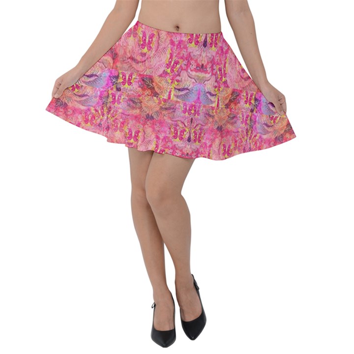 Pink purple beautiful golden butterfly created by FlipStylez Designs Velvet Skater Skirt