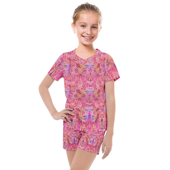 Pink purple beautiful golden butterfly created by FlipStylez Designs Kids  Mesh Tee and Shorts Set