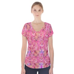 Pink Purple Beautiful Golden Butterfly Created By Flipstylez Designs Short Sleeve Front Detail Top