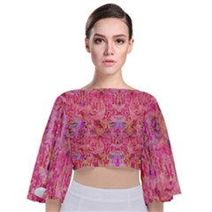 Pink Purple Beautiful Golden Butterfly Created By Flipstylez Designs Tie Back Butterfly Sleeve Chiffon Top by flipstylezfashionsLLC