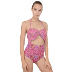 Pink Purple Beautiful Golden Butterfly Created By Flipstylez Designs Scallop Top Cut Out Swimsuit