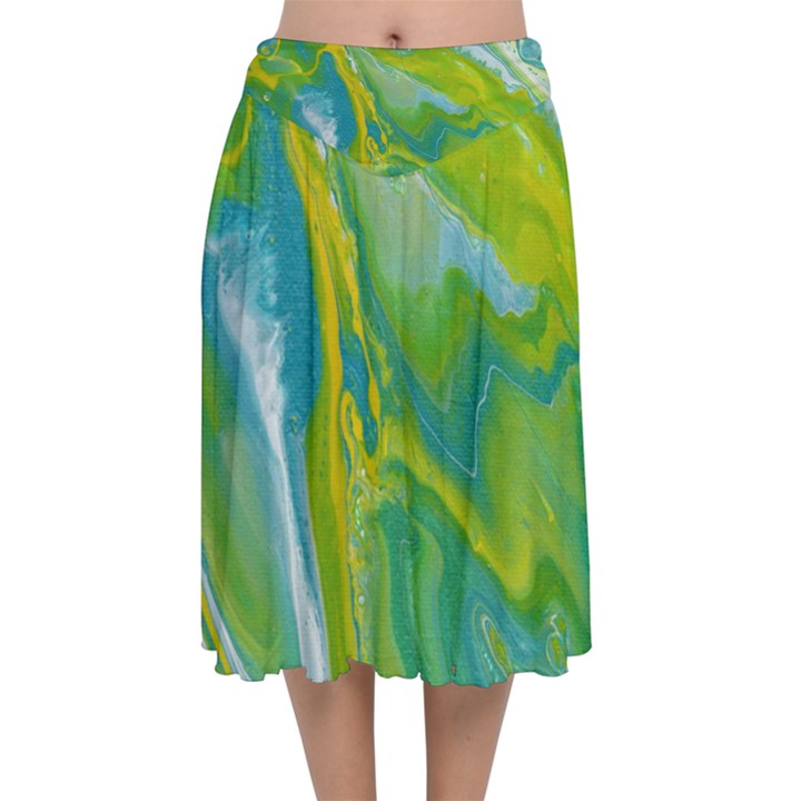 Sunlit River Velvet Flared Midi Skirt