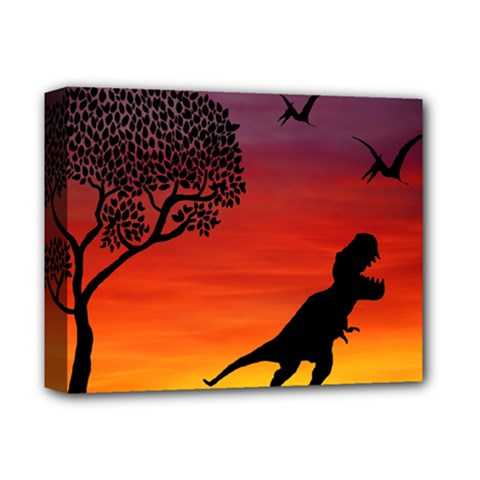 Sunset Dinosaur Scene Deluxe Canvas 14  X 11 