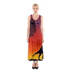 Sunset Dinosaur Scene Sleeveless Maxi Dress