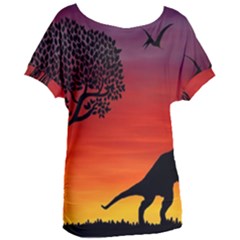 Sunset Dinosaur Scene Women s Oversized Tee