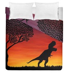 Sunset Dinosaur Scene Duvet Cover Double Side (queen Size)