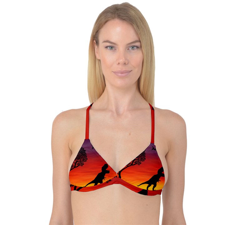 Sunset Dinosaur scene Reversible Tri Bikini Top