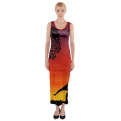 Sunset Dinosaur Scene Fitted Maxi Dress by IIPhotographyAndDesigns