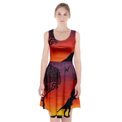 Sunset Dinosaur Scene Racerback Midi Dress